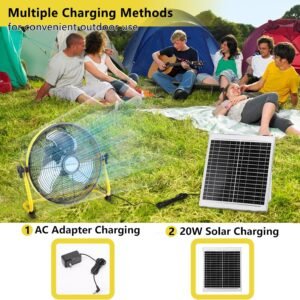12″ Solar Battery Operated Fan,Portable Solar Powered Fan,Rechargeable Floor Fan with 15000mAh Large Battery, Quiet Operation for Camping, Greenhouse, Home, Outdoor, and Summer Use