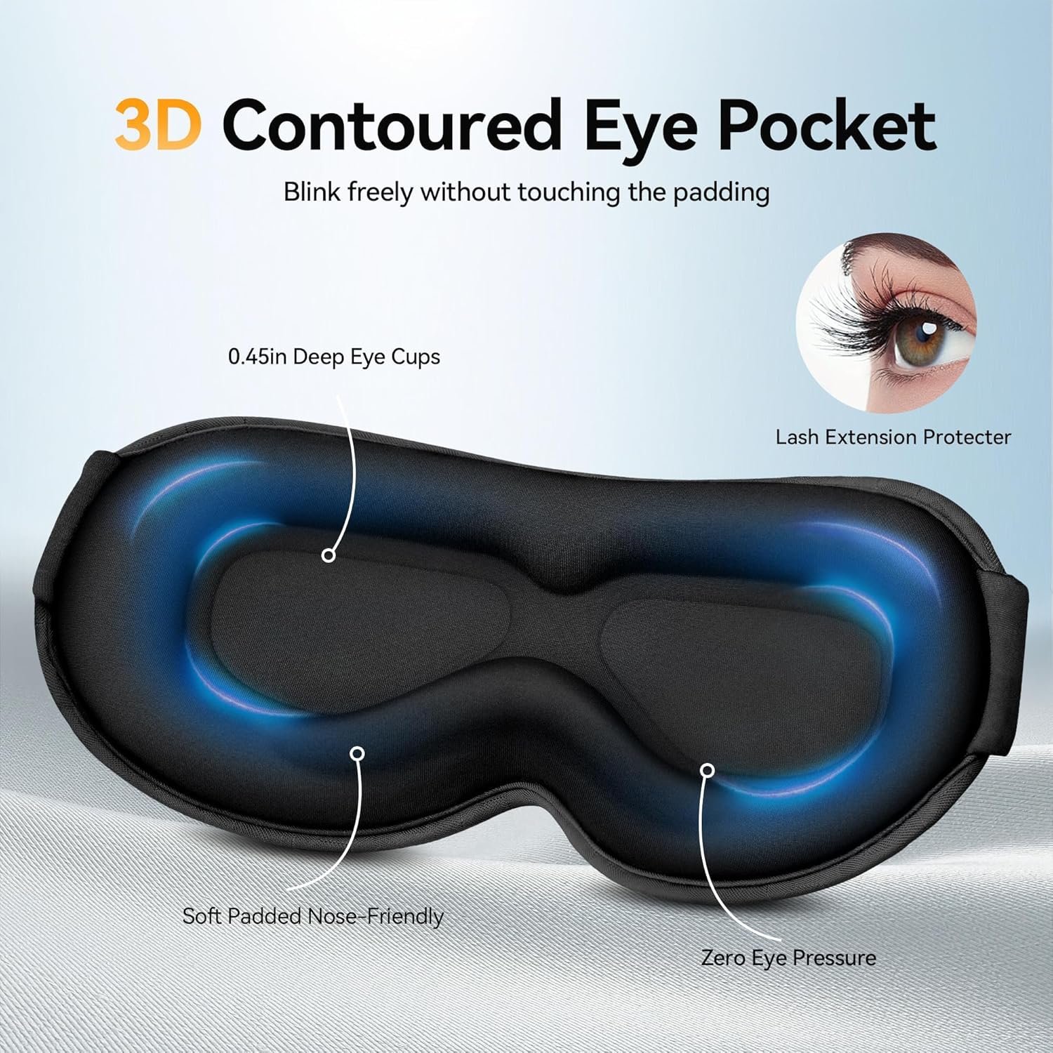 Blackout Sleep Mask: Weighted Eye mask for Deep Sleep - 3D Contoured Zero Pressure and Eyelash Free - Airplane Travel Nap Night Sleep Eye Cover - Adjustable Ear-Friendly Breathable Comfortable Black - Image 4