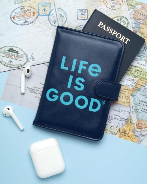 Life is Good Travel Passport Cover - Anti-Theft Passport Holder Wallet with Interior Card Slots, Magnetic Snap Closure, Size One Size, Navy - Image 3