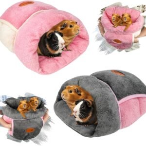 YUEPET 2 Pack Guinea Pig Hideout Portable Guinea Pig Pocket Bedding Cozy Cuddle Sack Snuggle Bag Bunny Bed for Small Animals Hamster Ferret Hedgehog Chinchilla Rabbit Cage Accessories (Grey+Pink)