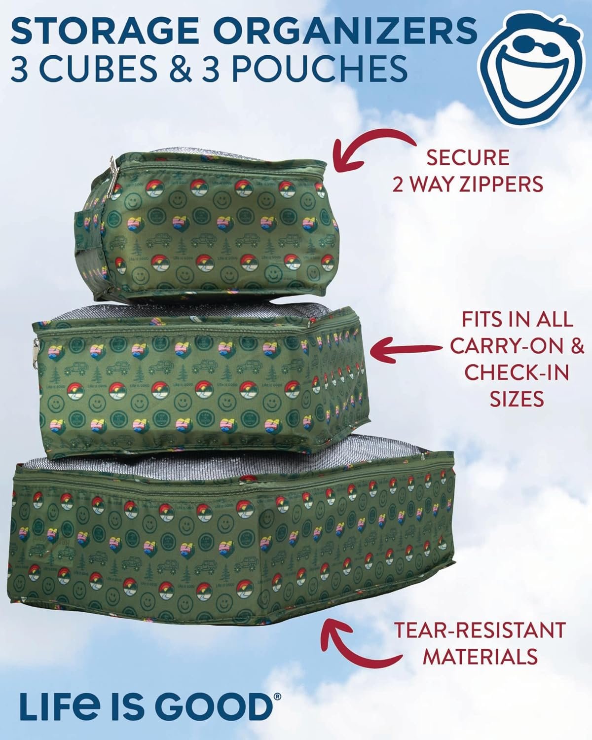 LIFE IS GOOD 6 Piece Packing Cube Set - Tear Resistant Mulifunctional Apparel and Accessory Storage, Outdoors - Image 2