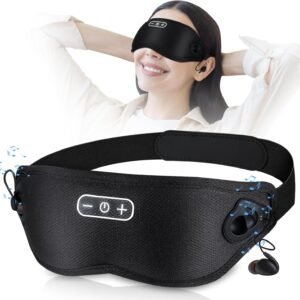 White Noise Sleep Mask, Breathable 3D Soft Eye Mask with Earplugs for Side Sleepers, Blackout 3D Contoured Eye Cover with Adjustable Strap for Women Men, no Bluetooth, no APP(Black)