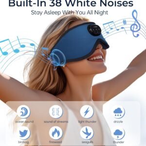 LC-dolida 5.2 Bluetooth Sleep Mask with White Noise,Sleep Headphones,Bluetooth Wireless Music Eye Mask, Ideal for Travel, Night Work, Side Sleeping and Office Use for Both Men and Women(Dusty Cyan)