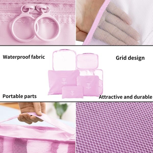 6 Set Compression Packing Cubes For Travel,Lightweight Travel Essentials,Luggage Organizers for Suitcase,Travel Accessories Bags for Clothes,Shoes,Electronics,Cosmetics Toiletries (Light Pink) - Image 3