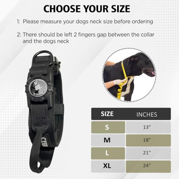 Heavy Duty Tactical Dog Collar with AirTag Holder, Adjustable GPS Tracking Collar for Small, Medium & Large Dogs, Compatible with Apple AirTag, Includes Control Handle for Added Security (Black, M) - Image 4