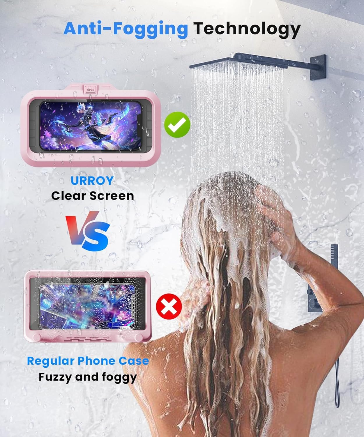 URROY Shower Phone Holder Waterproof One-Touch Open Shower Phone Case Anti-Fog & Sensitive Touchscreen Bathroom Wall Phone Mount Stand Universal Fit for iPhone & Smartphones Gift for Men Women Pink - Image 3