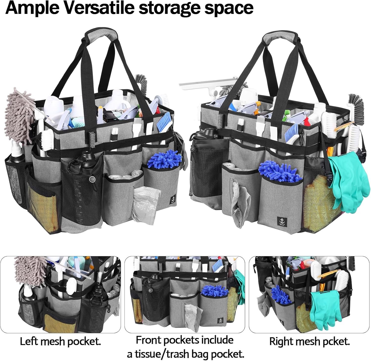 Extra large Rolling Cleaning caddy bag with Detachable, Foldable Trolley Portable Cleaning Cart for Housekeeping Cleaning caddy with Adjustable Shoulder Strap and Multiple Storage Pockets - Image 8