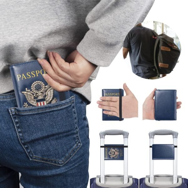Passport Holder for Travel Passport Cover for Men Passport Wallet Case With 3D Metal Badge Protector Leather Card Case RFID Blocking Women Travel Accessories Document Organizer (Navy Blue) - Image 6
