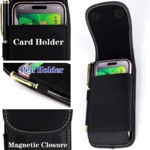 Nylon Phone Case with Belt Clip and Loop, Suitable for iPhone 13, 14, 15 6.1″, Carrying Bag Holder Waist Cell Phone Pouch with RFID Blocking, Nylon Waterproof Magnetic Cover Smartphone Waist Pack