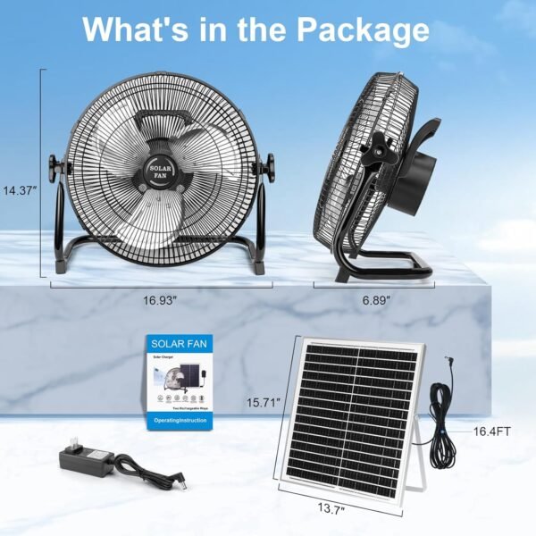 DBF 12" Solar Rechargeable Floor Fan, 20W Solar Powered & AC Charge Battery Operated Fan Wireless, 12 Speeds, 12000mAh 4-24H Runtime, 120° Tilt, for Indoor Outdoor Camping Yard Home Outage Garage - Image 7