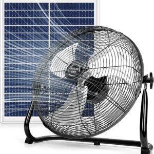 DBF 18″ Solar Powered Fan for Outdoor – 26400mAh Rechargeable Floor Fan with 40W Solar Panel & AC Charger, 18 Speed, 12-60H Runtime, Quiet Cordless Fans for Home Patio Camping Gazebo Outage
