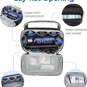 BAGSMART Toiletry Bag for Men, Wide Opening Travel Bag for Toiletries, Dopp Kit Water Resistant Shaving Hygiene Bag for Bathroom Shower, Toiletries Accessories,Travel Essentials-Black