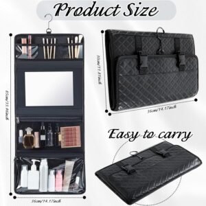 Travel Hanging Toiletry Bag with Mirror Leather Travel Hanging Mirror Foldable Dance Competition Makeup Bag Backstage Cosmetic Organizer for Traveling Dancers Artists Home Spa(Black)