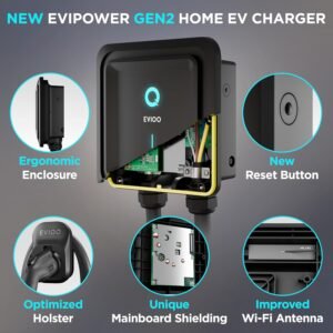 EVIQO Level 2 EV Charger – 48 Amp (11.5 kW) 240V – Wall EV Charger Level 2, NEMA 14-50 Plug/Hardwired, J1772 25′ Cable, Enhanced Wi-Fi – UL, Energy Star, ETL Certified EVSE, Car Charging Station GEN 2