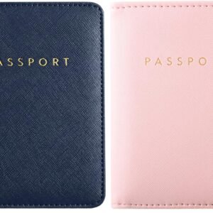Frienda 2 Pieces Bridal Passport Covers Holder Waterproof Leather Holder Covers Travel Wallet Passport Case for Women and Men