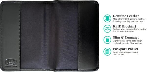 Black Basic Genuine Leather RFID Passport Cover - Image 2