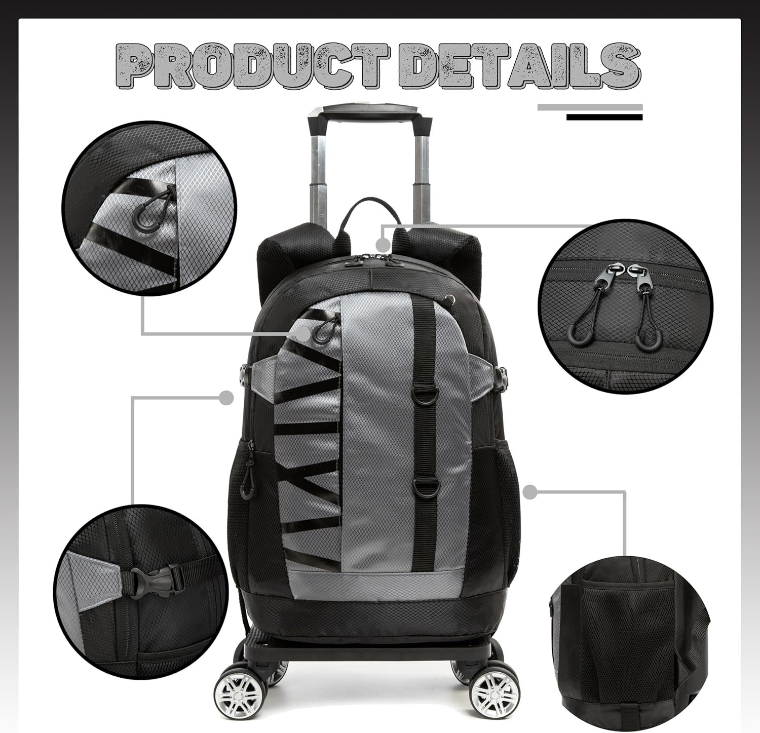 Rolling Backpack with Wheels for Boys Roller Wheels Backpacks Big Kids Laptop Luggage Travel Suitcase for Teen Boys - Image 5