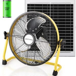 12″ Solar Battery Operated Fan,Portable Solar Powered Fan,Rechargeable Floor Fan with 15000mAh Large Battery, Quiet Operation for Camping, Greenhouse, Home, Outdoor, and Summer Use