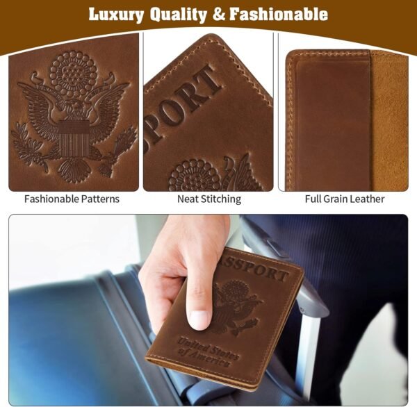 Jack&Chris Leather Passport Holder, Passport Travel Wallet Cover Case for Men Women, Leather Travel Documents Organizer Protector, JC105-Brown - Image 4