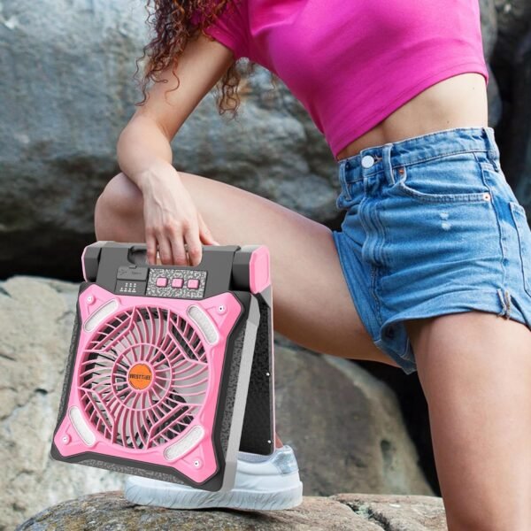 Solar Fan Battery Powered Rechargeable Solar Camping Fan with Led Lantern & Power Bank Foldable Angle USB Personal Fans for Travel Outdoor Camping Tents X98 Pink - Image 7