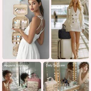 BAGSMART HangingToiletry Bag for Women, Puffy Travel Toiletry Bag with Jewelry Organizer, Waterproof Cosmetic Makeup Bag Compartment, Toiletries Kit Set for Traveling, Accessories, Essentials (Large)