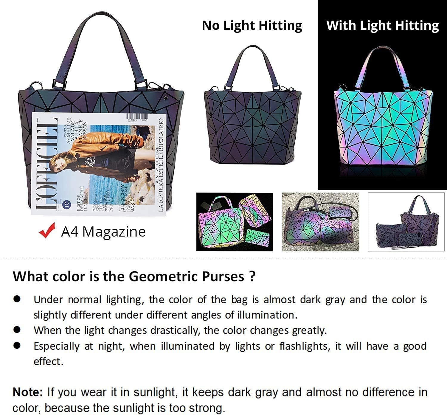 LOVEVOOK Geometric Luminous Purses and Handbags for Women Holographic Reflective Crossbody Bag Wallet - Image 3