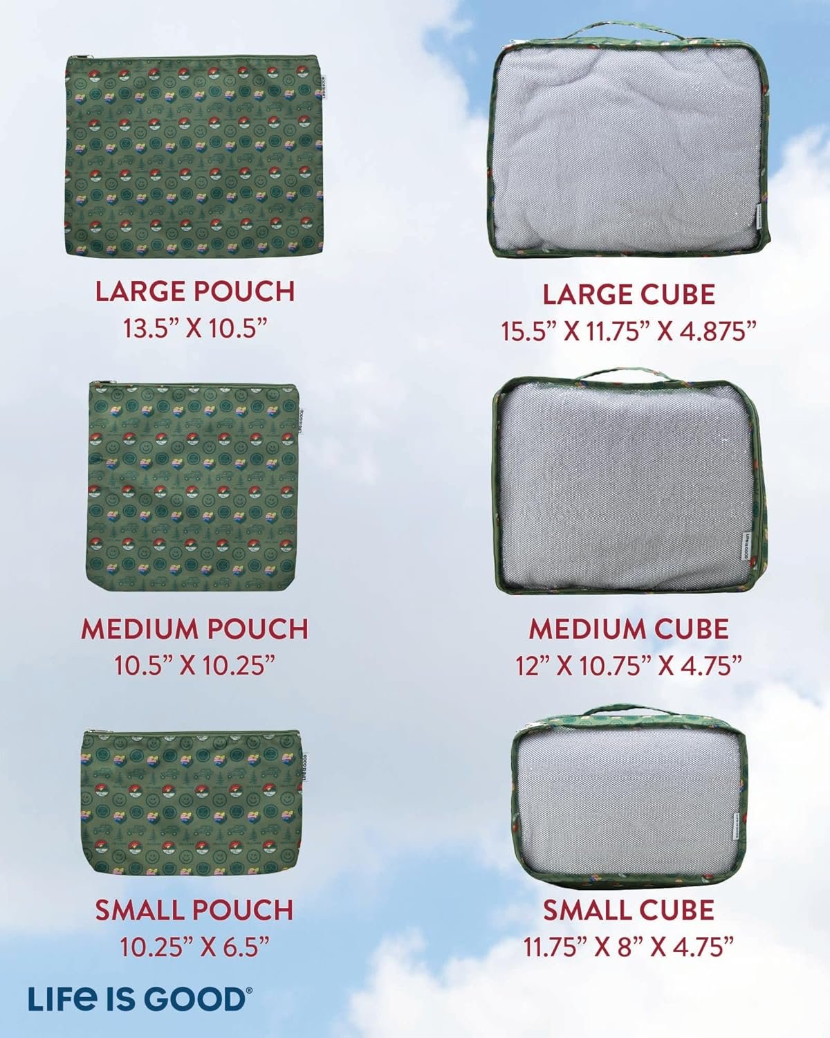 LIFE IS GOOD 6 Piece Packing Cube Set - Tear Resistant Mulifunctional Apparel and Accessory Storage, Outdoors - Image 3