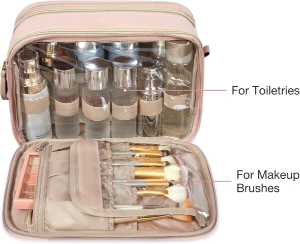 BAGSMART Toiletry Bag for Women, Large Toiletry Bag Water-resistant Makeup Cosmetic Organizer Bag Door Room Essentials for Accessories, Shampoo, Full Sized Container, Toiletries (Medium, Pink) - Image 3