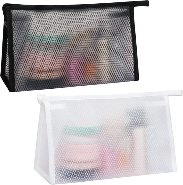 Travel Cosmetic Bag, Toiletry Bag for Women men, [2 Pack] Lightweight Travel Organizer Makeup Bag Classic Portable Waterproof Toiletries Kit Organizer Pouch with Zippered,-Black+White