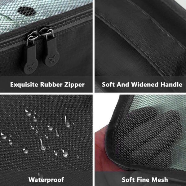6 Set Packing Cubes for Travel Luggage Packing Bags Reusable Waterproof Suitcase Organizer Bags Set with Shoe Bag and Toiletry Bag (Black) - Image 3