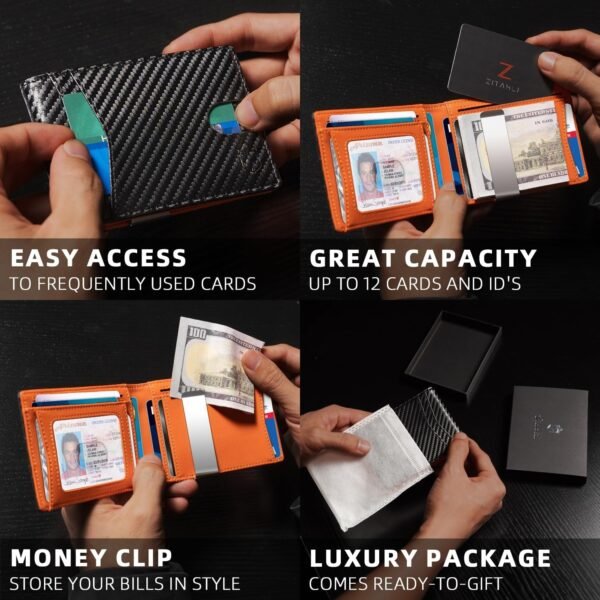 Zitahli Slim Wallet for Men Gifts 12 Card Slots ID Window With Money Clip Minimalist RFID Front Pocket Bifold Leather Small Thin Gift Box Dad Birthday Christmas Regalos Hombres - Image 2
