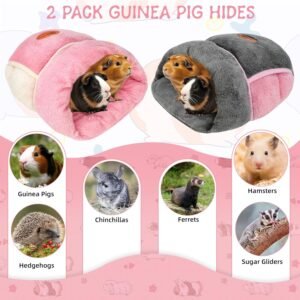 YUEPET 2 Pack Guinea Pig Hideout Portable Guinea Pig Pocket Bedding Cozy Cuddle Sack Snuggle Bag Bunny Bed for Small Animals Hamster Ferret Hedgehog Chinchilla Rabbit Cage Accessories (Grey+Pink)