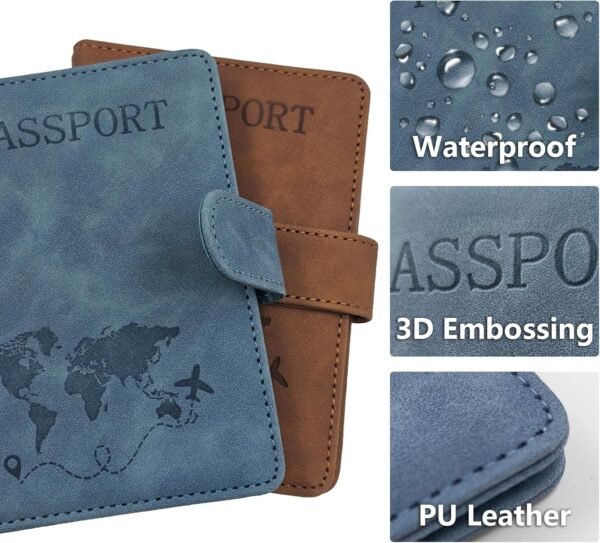 2 Pack RFID Blocking Passport Holder for Travel Essentials Premium Passport Wallet Cover for Women,Men,Passport Holder for Travel - Image 2