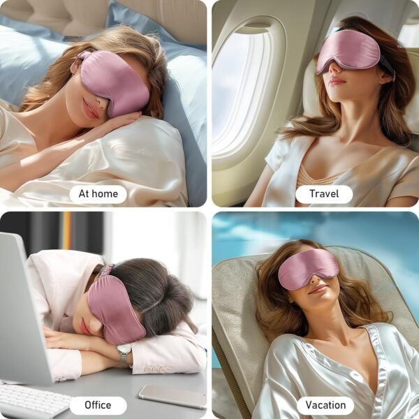 LitBear 100% 22 Momme Mulberry Silk Sleep Mask - 3D Contoured Eye Mask for Men & Women, Soft Breathable Sleeping Mask with Adjustable Strap, Perfect Blocks Light for Sleeping (Bean Pink) - Image 7