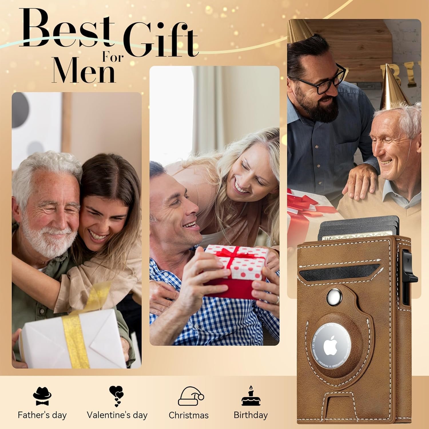 Smart Airtag Wallet for Men Slim: Pop up Card Wallet with Airtag Holder - Apple Air tag Wallet with Cash Strap - RFID Leather Trifold Wallet Men for Gifts - Image 7