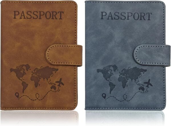 2 Pack RFID Blocking Passport Holder for Travel Essentials Premium Passport Wallet Cover for Women,Men,Passport Holder for Travel