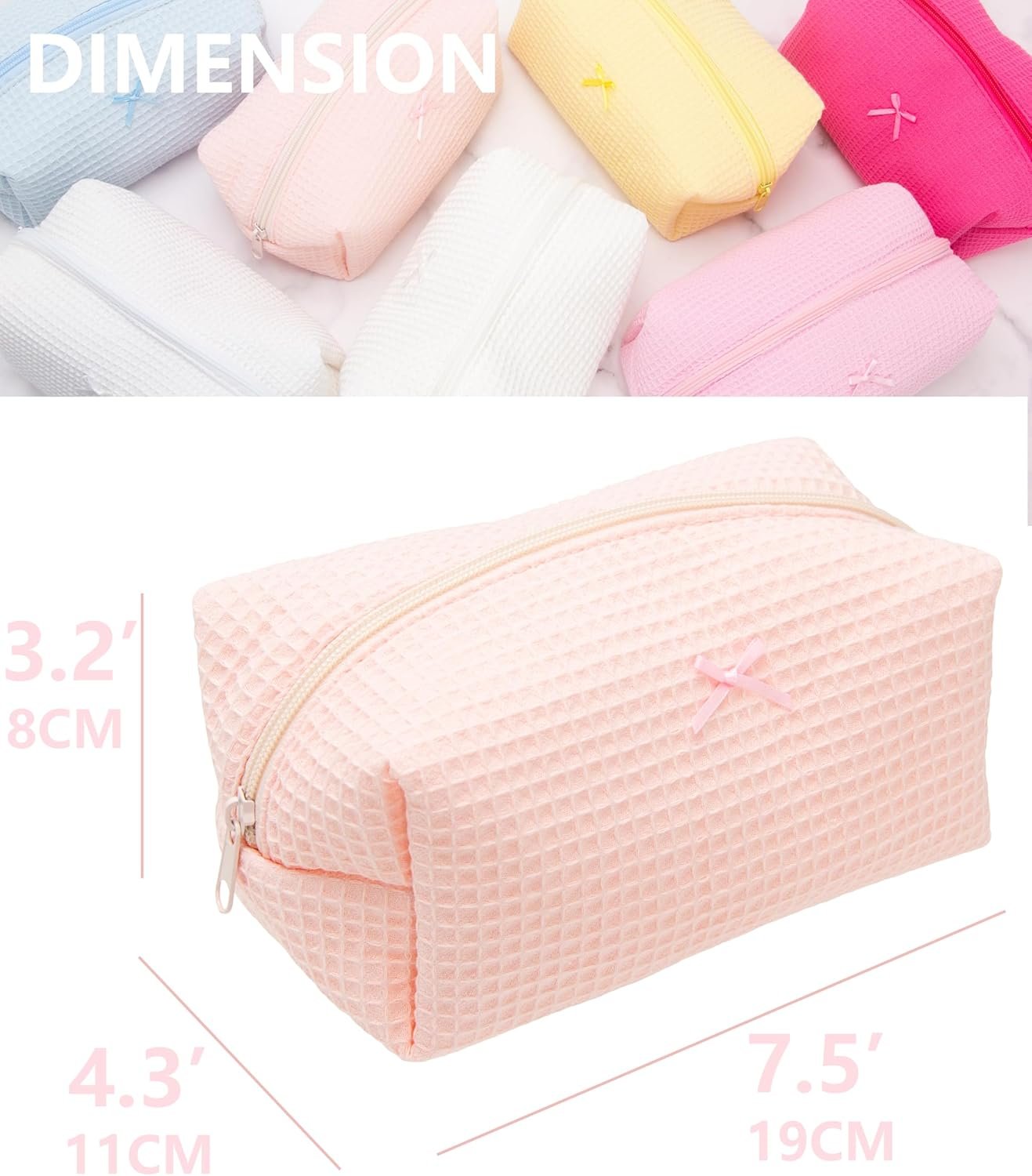 Cozy Makeup Bag Travel Cosmetic Bag for Women Soft Toiletry Bag Aesthetic Makeup Organizer Portable Large Zipper Pouch for Skincare Beauty Accessories Brushes Waffle Check Light Pink - Image 4