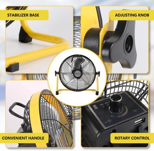 12" Solar Battery Operated Fan,Portable Solar Powered Fan,Rechargeable Floor Fan with 15000mAh Large Battery, Quiet Operation for Camping, Greenhouse, Home, Outdoor, and Summer Use - Image 7