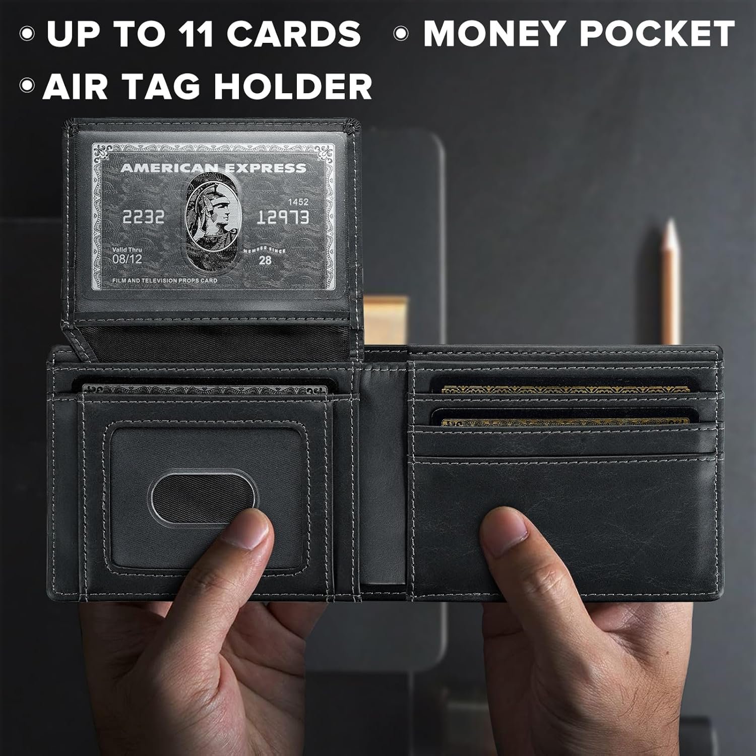 Apple Air Tag Wallet Men: Wallet with Airtag Holder - Wallet for Airtag Men Slim Minimalist with ID Window RFID Leather Wallet - Image 3