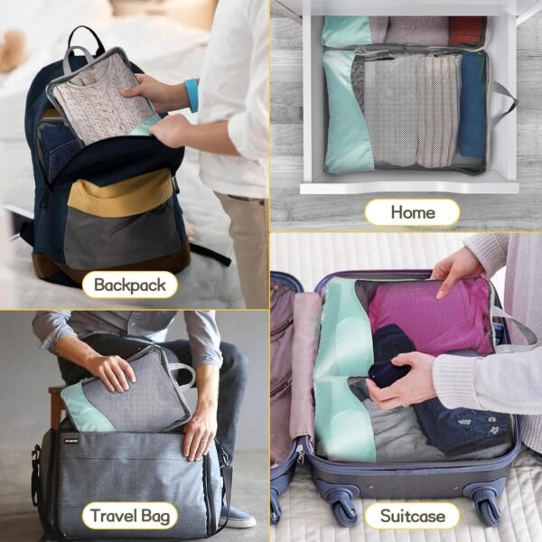 Compression Packing Cubes 8 Set, Dual Zipper Compression Packing Cubes for Travel, See-Through Mesh Packing Bags for Suitcases, packing cubes with shoe bag - Image 6