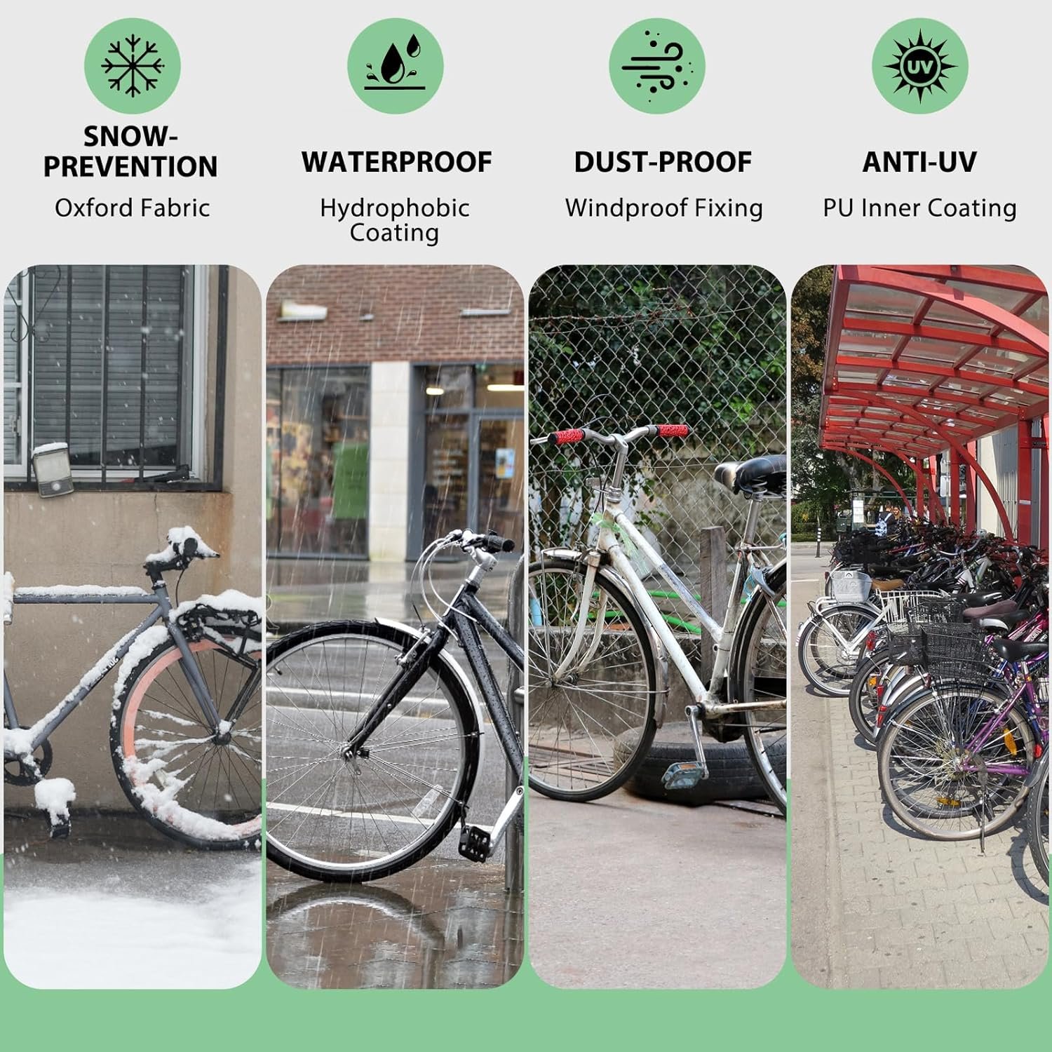 Bike Cover Waterproof Outdoor Storage for 3 Bikes, Bicycle Cover Rain Sun UV Dust Wind Proof with Storage Bag for Mountain Road Bike/Ebike (210D Black+Green, XXXL Size for 3 bikes) - Image 6