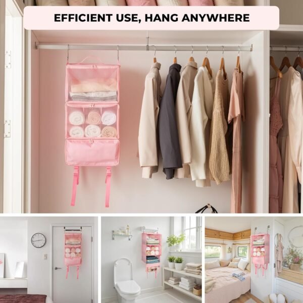 GRANNY SAYS Hanging Packing Cubes for Travel, Large Portable Hanging Suitcase Organizer, Foldable Compression Luggage Organizer Bags for Clothes, Carry on Closet Suitcase, XL-Pink Travel Shelves - Image 2