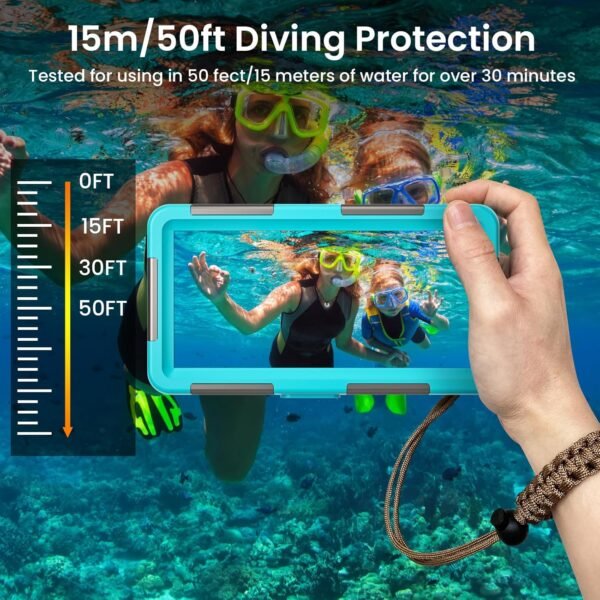 𝟐𝟎𝟐𝟓 Latest Upgrade Universal Waterproof Phone Case for Snorkeling and Diving Underwater Phone Case for iPhone 16/15/14/13/12/11 Pro Max Galaxy S25/S24/S23/S22 Ultra Plus etc Diving Case - Blue - Image 2