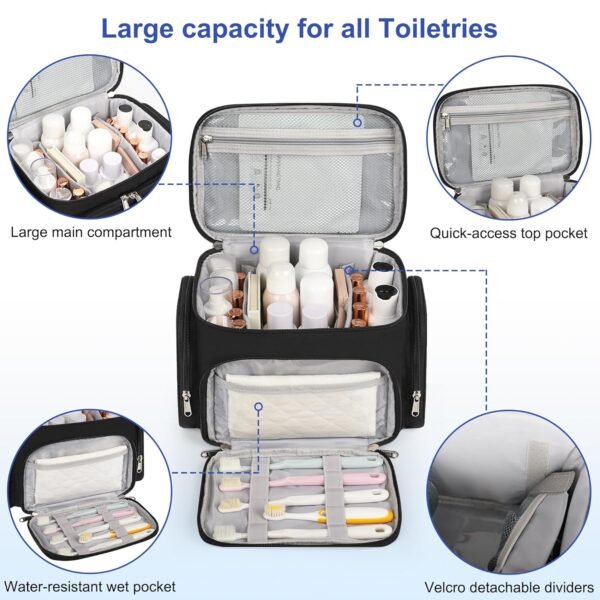 Large Makeup Bag, Travel Toiletry Bag for Women, Lightweight Cosmetic Makeup Bag Organizer with Handle and Clear Side Pockets for Traveling, Accessories, Essentials, Toiletries, Black - Image 5