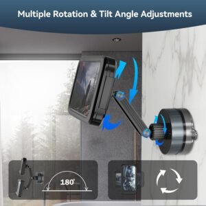 Shower Phone Holder Waterproof, 480° Rotating Twist-Lock Suction Mount, Anti-Fog Touchscreen Case for Bathroom Mirror Kitchen, Shower Phone Mount Fits Smartphone with Case up to 6.9″