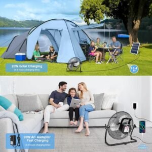DBF 12″ Solar Rechargeable Floor Fan, 20W Solar Powered & AC Charge Battery Operated Fan Wireless, 12 Speeds, 12000mAh 4-24H Runtime, 120° Tilt, for Indoor Outdoor Camping Yard Home Outage Garage