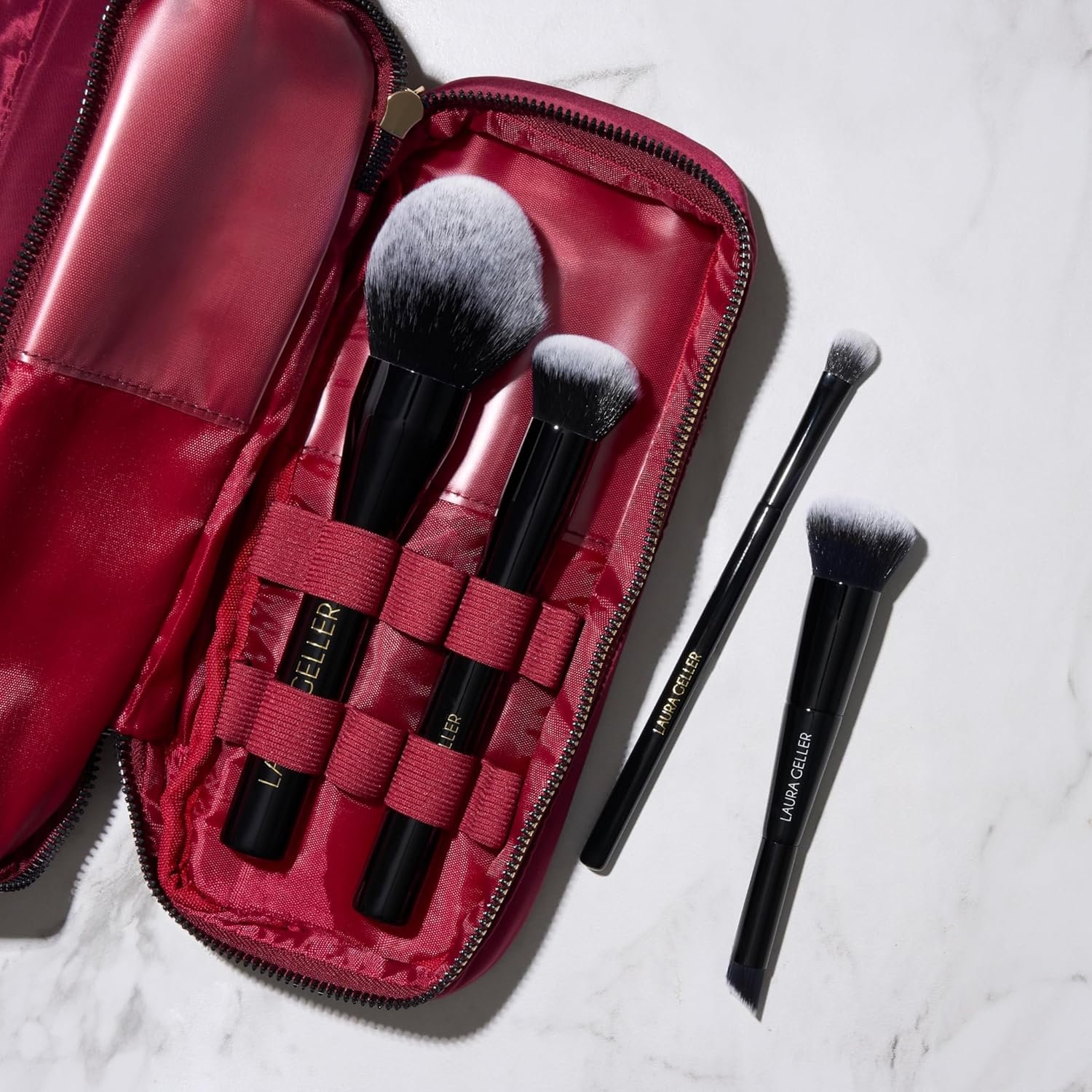 LAURA GELLER NEW YORK Quilted Makeup Bag with Brush Case, Burgundy - Toiletry Bag Organizer for Travel - Large Capacity Full Size Makeup Bag - Easy to Clean - Image 5