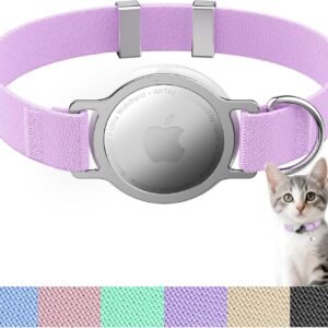 AirTag Cat Collar, Ultra Elastic Cat Tracker Collar, Airtag Holder Compatible with Apple Air Tag, [Lightweight & Scratch Resistant] Adjustable Stepless GPS Pet Collar for Cats Kittens (Purple)
