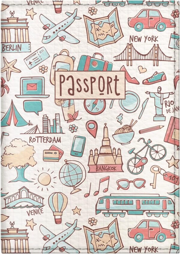 Passport Cover for Kids, Women and Men, Cute Travel Passport Holder (Light Travel Pattern)