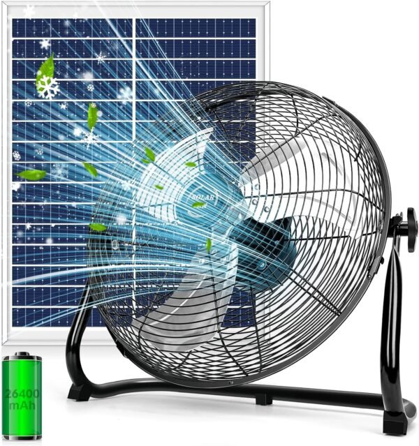 18" Solar Powered Fan for Outdoor - 26400mAh Rechargeable Battery Operated Outdoor Floor Fans with 40W Solar Panel for Gazebo Camping Home Patio